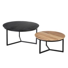 Set of 2 tables Black Natural Iron Acacia 80 x 80 x 40 cm (2 Units)