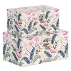 Decorative box PVC Canvas Paper DMF Birds 30 x 18 x 15 cm (2 Pieces)