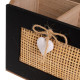 Basket HEARTS White Black Natural Wood Cane MDF Wood 25 x 17 x 28 cm