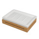 Bath Set White Natural Ceramic Bamboo 25,5 x 7,5 x 23,5 cm 3 Pieces