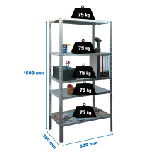 SimonRack Metal Shelving Unit: 1800x800x300 mm, 5 Metal Shelves, 75 kg per shelf, with screws