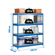 SimonRack Metal Shelving Unit: 2000x1200x450 mm, 4 Wooden Shelves, 300 kg per shelf, without screws