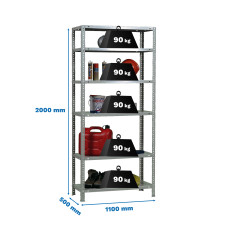 SimonRack Metal Shelving Unit: 2000x1100x500 mm, 6 Metal Shelves, 90 kg per shelf, with screws
