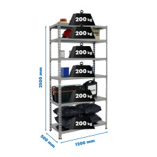 Estantería Metálica SimonRack: 2500x1200x500 mm, 6 Baldas de metal, 200 kg por balda, sin tornillos