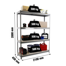 Estantería Metálica SimonRack: 2000x2100x450 mm, 4 Baldas de madera, 500 kg por balda, sin tornillos