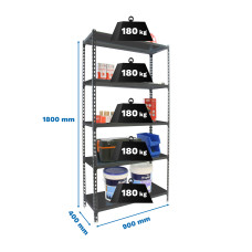 SimonRack Metal Shelving Unit: 1800x900x400 mm, 5 Metal Shelves, 180 kg per shelf, without screws