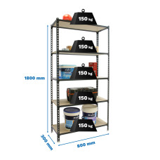 SimonRack Metal Shelving Unit: 1800x800x300 mm, 5 Wooden Shelves, 150 kg per shelf, without screws