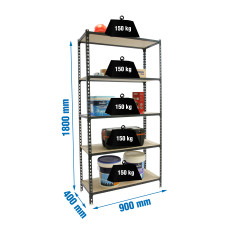 SimonRack Metal Shelving Unit: 1800x900x400 mm, 5 Wooden Shelves, 150 kg per shelf, without screws