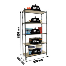 SimonRack Metal Shelving Unit: 1800x900x500 mm, 5 Wooden Shelves, 150 kg per shelf, without screws