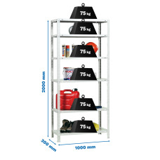 SimonRack Metal Shelving Unit: 2000x1000x300 mm, 6 Metal Shelves, 75 kg per shelf, with screws