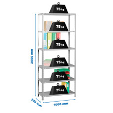 SimonRack Metal Shelving Unit: 2000x1000x300 mm, 6 Metal Shelves, 75 kg per shelf, with screws