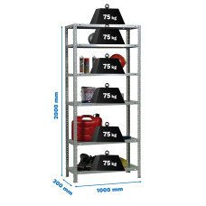 SimonRack Metal Shelving Unit: 2000x1000x300 mm, 6 Metal Shelves, 75 kg per shelf, with screws