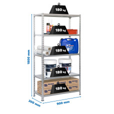 SimonRack Metal Shelving Unit: 1800x900x300 mm, 5 Metal Shelves, 180 kg per shelf, without screws