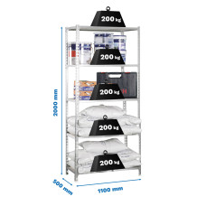 SimonRack Metal Shelving Unit: 2000x1100x500 mm, 5 Wooden Shelves, 200 kg per shelf, without screws