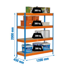 SimonRack Metal Shelving Unit: 2000x1200x450 mm, 4 Wooden Shelves, 300 kg per shelf, without screws