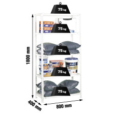 SimonRack Metal Shelving Unit: 1800x800x400 mm, 5 Metal Shelves, 75 kg per shelf, with screws
