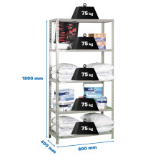 SimonRack Metal Shelving Unit: 1800x800x400 mm, 5 Metal Shelves, 75 kg per shelf, with screws