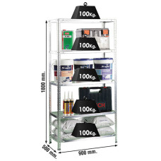 SimonRack Metal Shelving Unit: 1800x900x500 mm, 5 Metal Shelves, 100 kg per shelf, with screws