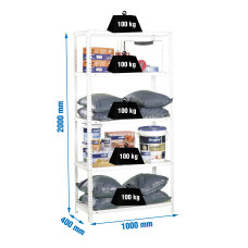 SimonRack Metal Shelving Unit: 2000x1000x400 mm, 5 Metal Shelves, 100 kg per shelf, with screws