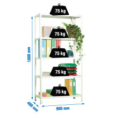 SimonRack Metal Shelving Unit: 1800x900x400 mm, 5 Metal Shelves, 75 kg per shelf, with screws