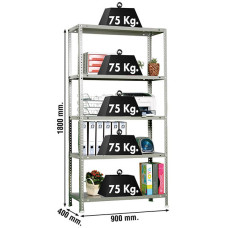 SimonRack Metal Shelving Unit: 1800x900x400 mm, 5 Metal Shelves, 75 kg per shelf, with screws