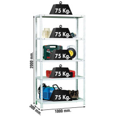 SimonRack Metal Shelving Unit: 2000x1000x300 mm, 5 Metal Shelves, 75 kg per shelf, with screws
