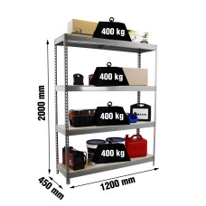 SimonRack Metal Shelving Unit: 2000x1200x450 mm, 4 Wooden Shelves, 400 kg per shelf, without screws