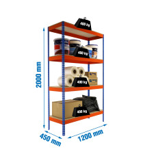SimonRack Metal Shelving Unit: 2000x1200x450 mm, 4 Wooden Shelves, 400 kg per shelf, without screws