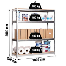 Estantería Metálica SimonRack: 2000x1800x600 mm, 4 Baldas de madera, 400 kg por balda, sin tornillos