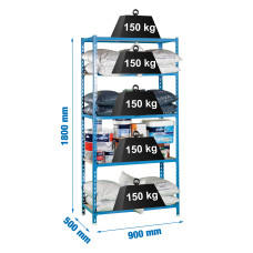 SimonRack Metal Shelving Unit: 1800x900x500 mm, 5 Wooden Shelves, 150 kg per shelf, without screws