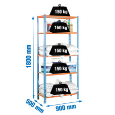 SimonRack Metal Shelving Unit: 1800x900x500 mm, 5 Wooden Shelves, 150 kg per shelf, without screws