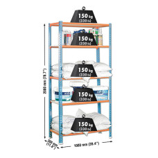 SimonRack Metal Shelving Unit: 2000x1000x300 mm, 5 Wooden Shelves, 150 kg per shelf, without screws