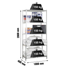 SimonRack Metal Shelving Unit: 2000x1000x400 mm, 5 Wooden Shelves, 150 kg per shelf, without screws