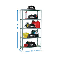 Estantería Metálica SimonRack: 2000x1000x500 mm, 5 Baldas de madera, 150 kg por balda, sin tornillos
