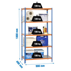 SimonRack Metal Shelving Unit: 1800x900x400 mm, 5 Metal Shelves, 180 kg per shelf, without screws