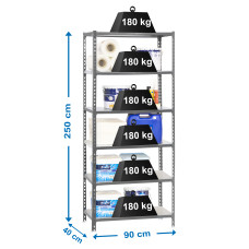 Estantería Metálica SimonRack: 2500x900x400 mm, 6 Baldas de metal, 180 kg por balda, sin tornillos