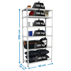 Estantería Metálica SimonRack: 2500x900x400 mm, 6 Baldas de metal, 180 kg por balda, sin tornillos