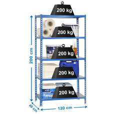 SimonRack Metal Shelving Unit: 2000x1200x400 mm, 5 Metal Shelves, 200 kg per shelf, without screws