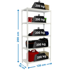 Estantería Metálica SimonRack: 2000x1200x500 mm, 5 Baldas de metal, 200 kg por balda, sin tornillos