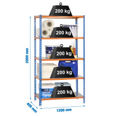 SimonRack Metal Shelving Unit: 2000x1200x400 mm, 5 Metal Shelves, 200 kg per shelf, without screws