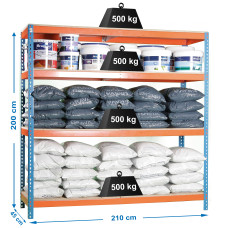 Estantería Metálica SimonRack: 2000x2100x450 mm, 4 Baldas de madera, 500 kg por balda, sin tornillos
