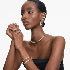 Swarovski Matrix Mini Hoop Earrings – White Crystals, Rhodium Plated