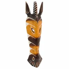 Decorative Figure Alexandra House Living White Brown Wood Mask 4 x 50 x 12 cm