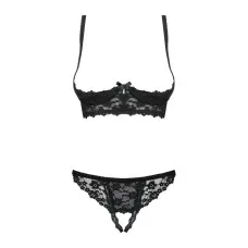 Conjunto de Lencería con Encaje Obsessive Letica Negro S/M