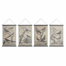 Canvas DKD Home Decor Birds 60 x 2 x 90 cm Cottage (4 Pieces)