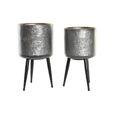 Set de Macetas DKD Home Decor Negro Gris 100 % Metal (25 x 25 x 46	 cm)