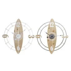 Wall Clock DKD Home Decor 61 x 4,5 x 66 cm Natural White Iron MDF Wood (2 Units)