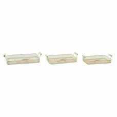 Set of trays DKD Home Decor 40 x 21 x 8 cm Pink Metal 8 cm 3 Pieces Shabby Chic