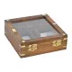 Juego de Mesa DKD Home Decor Sheesham 17 x 17 x 5,5 cm Dorado Marrón 4 Piezas