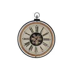 Reloj de Pared Home ESPRIT Negro Beige Dorado Natural Metal Madera de pino 74 x 9 x 91 cm